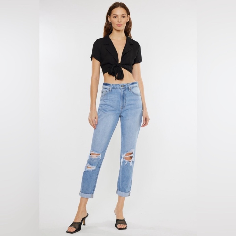 KANCAN Bridget Ultra High Rise Distressed Mom Jeans Blue Womens 5/26